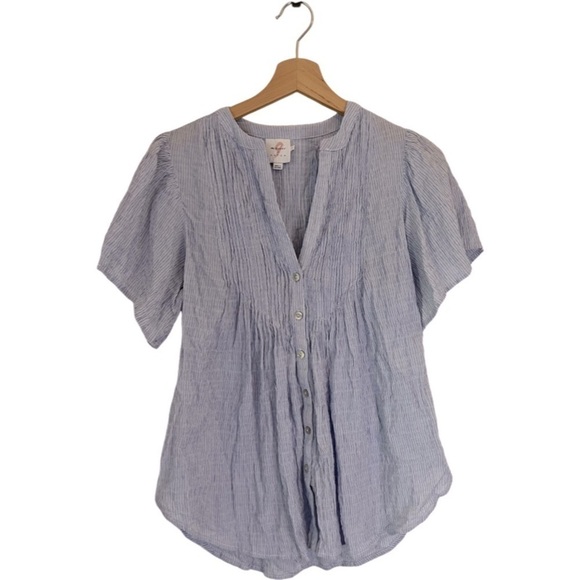 The Nines by Hatch | Smocked Flowy Blouse M Short Sleeve Maternity Pregnancy - Picture 2 of 9